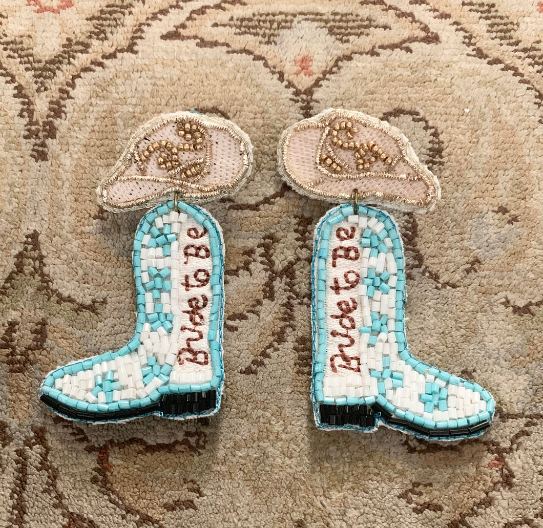 “Bride to Be” Cowgirl boot earrings